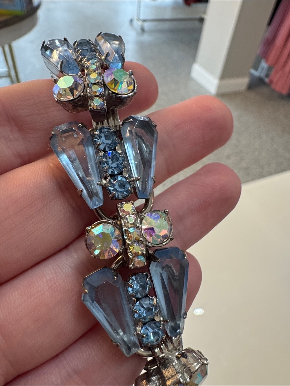 Juliana Pentagon Rhinestone Bracelet Blue Aurora Borealis Vintage - Picture 7 of 7